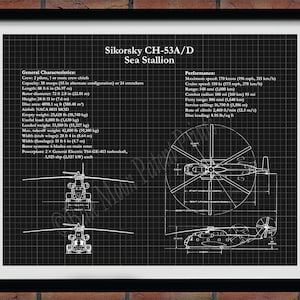 Sikorsky CH-53 Sea Stallion Drawing, CH-53 Sea Stallion Blueprint, CH-53A/D Sea Stallion Schematic, C-53 Sea Stallion Marine Helicopter