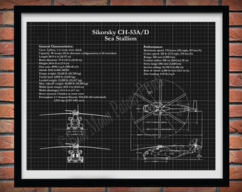 Sikorsky CH-53 Sea Stallion Drawing, CH-53 Sea Stallion Blueprint, CH-53A/D Sea Stallion Schematic, C-53 Sea Stallion Marine Helicopter