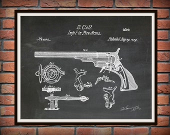 1839 Colt Revolver Patent Print Invented by Sam Colt - Firearms Wall Decor - Poster - Western Gun - Gun Collector Gift Idea