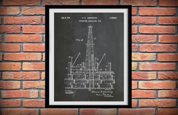 1941 Offshore Oil Drilling Rig Patent Print, Oil Rig Poster