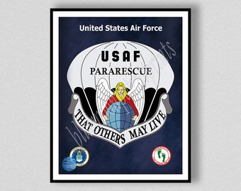 Air Force ParaRescue Angel Print Vers#2, USAF ParaRescue Angel Drawing, That Others May Live Motto, USAF Decor Air Force Pararescue Wall Art