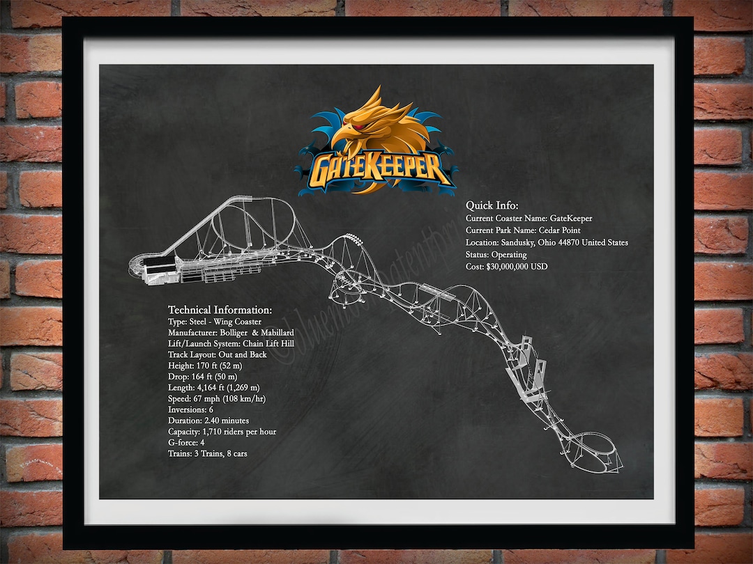 Gatekeeper Roller Coaster Art Print, Gatekeeper Coaster Poster, Cedar ...