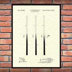 1879 Billiard Cue Patent Print - Pool Cue Poster Print - Pool Cue Drawing - Pool Hall Decor - Billiard Hall Decor - Pool Stick Blueprint
