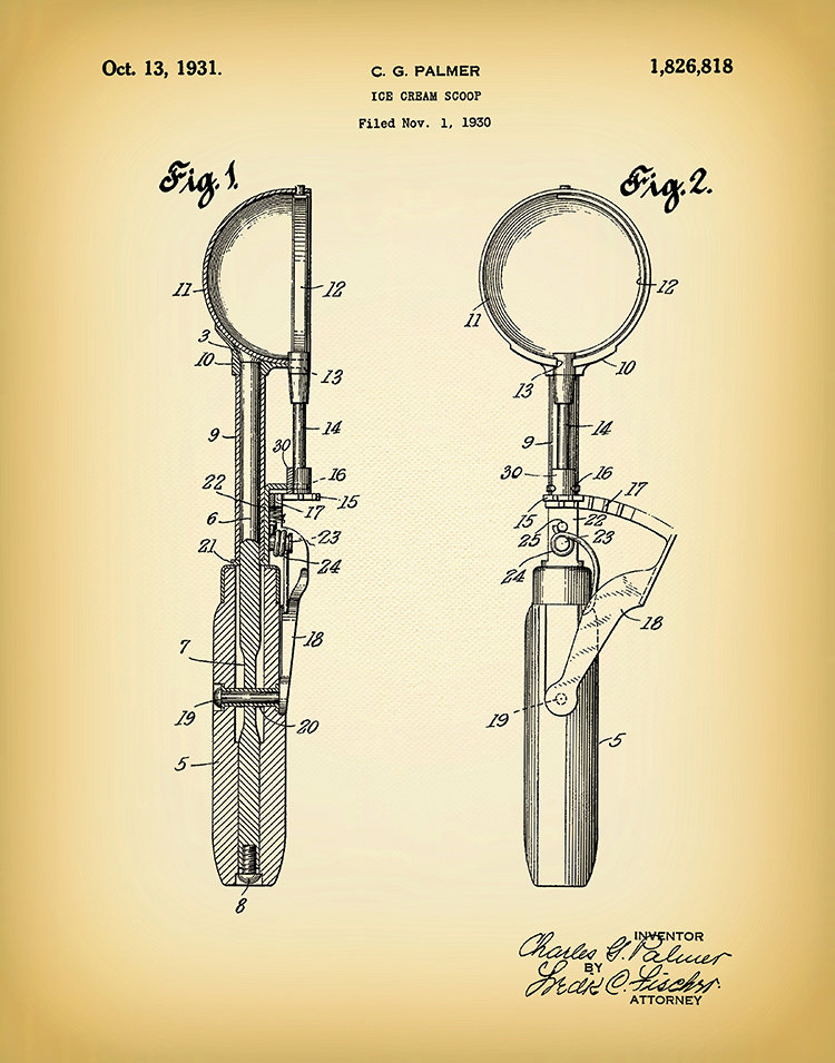 Automatically Heated Ice-Cream Scoop with Stand Vintage Patent Drawing  Greeting Card for Sale by TheYoungDesigns