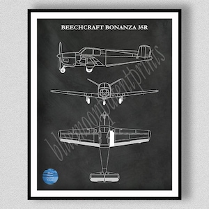 Beechcraft Bonanza 35R Drawing, Bonanza 35 V-tail Airplane Poster, Beechcraft 35R Art Print, Beechcraft Airplane Poster, Aviation Wall Art