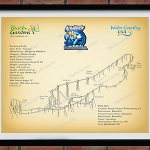 Alpengeist Roller Coaster Drawing, Busch Gardens Roller Coaster, Alpengeist Roller Coaster Blueprint, Alpengeist Roller Coaster Poster