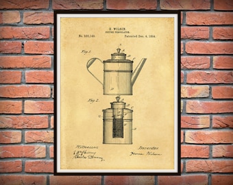 Patent 1894 Percolator Patent Patent, 1894 Coffee Pot Patent, Antoqie Coffee Pot Poster, Kitchen Décor, Coffee Shop Décor, Barista Gift Idea