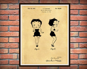 Patent 1932 Betty Boop Designed by Max Fleischer - Poster Print - Wall Art - Paramount Pictures - 1930's Animated Cartoon Character