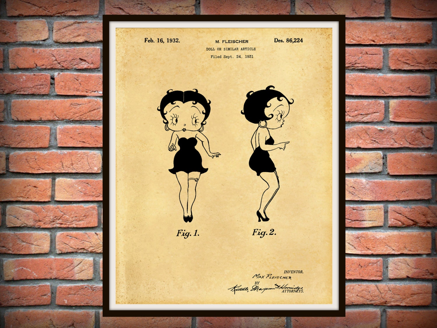 Patent 1932 Betty Boop Designed by Max Fleischer - Poster Print