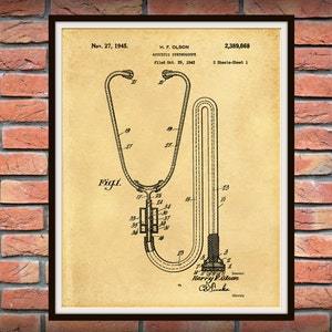 1945 Acoustic Stethoscope Patent Print  - Doctors Office - Hospital Decor - Physician Office Decor - Medical Poster - Nurse Gift