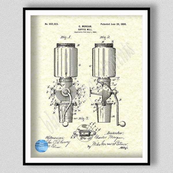 1900 Coffee Mill Patent Print, Arcade Crystal Coffee Grinder Poster, Kitchen Decor, Restaurant Wall Art, Coffee Shop Wall Art, Diner Decor