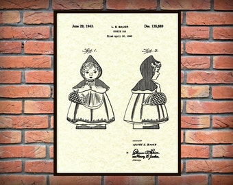 1943 Little Red Riding Hood Cookie Jar Patent Print - Hull Design Cookie Jar Poster - Kitchen Decor - Home Decor - Cookie Jar Collector Idea