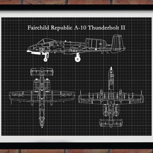 Fairchild Republic A-10 Thunderbolt II Drawing Vers #2, A-10 Warthog Blueprint, A-10 Fighter Jet, Aviation Decor, Pilot Gift Idea,