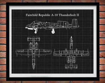 Fairchild Republic A-10 Thunderbolt II Drawing Vers #2, A-10 Warthog Blueprint, A-10 Fighter Jet, Aviation Decor, Pilot Gift Idea,