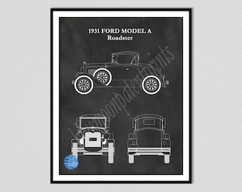 1931 Model A Ford Roadster Poster, 1931 Model A Roadster Blueprint, 1927-1931 Ford Model A Roadster Poster, Ford Model A Roadster Wall Art