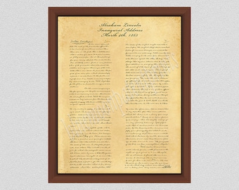 Abraham Lincoln 1865 2nd Inaugural Address Art Print, Abraham Lincoln Handwritten Inaugural Address Historical Document Reproduction