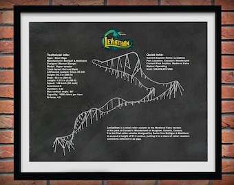 Leviathan Roller Coaster Drawing - Canada's Wonderland Roller Coaster Drawing - Leviathan Giga Coaster Blueprint - Steel Giga Coaster Decor