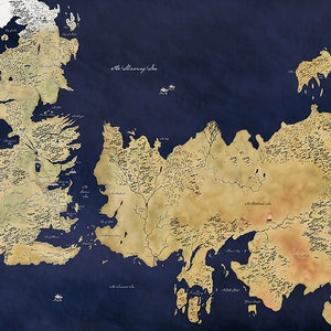 Carte de Game of Thrones, carte de Westeros, carte de Winterfell, carte GOT, carte de Westeros et Essos, art mural Game of Thrones, décoration Game of Thrones Navy No Title