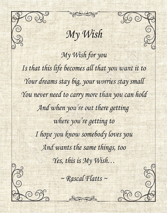  My Wish For You Lyrics Poster, Rascal Flatts