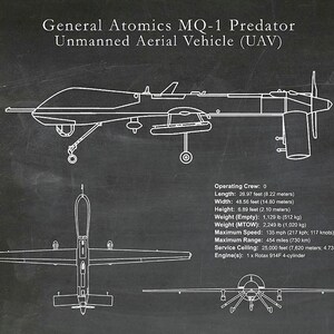 MQ-1 Predator UAV Drone Spy Plane Drawing Reconnaissance Aircraft Art Print Poster CIA Spy Plane Illustration Hellfire Missiles image 4