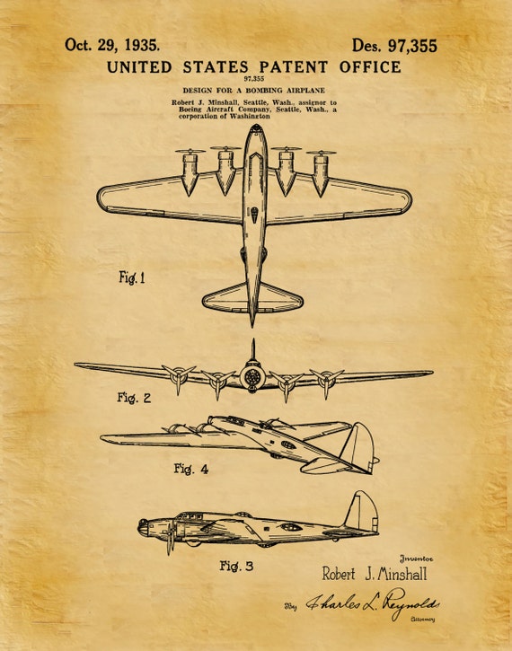 Aviation Decor Boeing B-17 Flying Fortress Aircraft Patent; Patent Poster