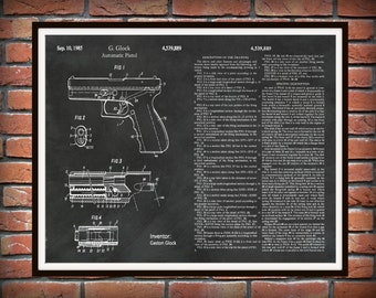 1985 Glock Pistol Patent Print Version #2 - Art Print - Poster - Military Weapon - Automatic Hand Gun - Firearm - Semi-automatic Pistol