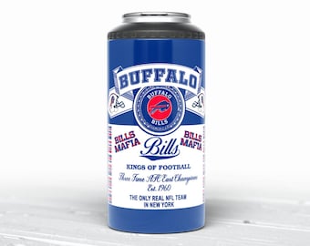 Buffalo Bills 4 in 1 Can Metal Can Cooler Holds 12 oz beer cans, bottles, Skinny Cans Mafia Hidden Swear Words (Can be removed)