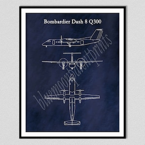 Bombardier Dash 8 Q300 disegno, stampa artistica di Bombardier Dash 8 aeroplano, poster di aeroplano Dash 8, arte pilota