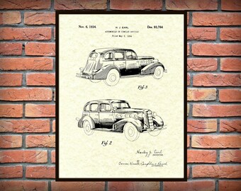 Patent 1934 LaSalle Auto Patent -  Art Print - Poster - General Motors Automobile Patent - 1930s Gangster Type Car - Cadillac Sister Car