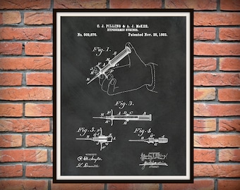 1893 Hypodermic Syringe Patent Print - Poster - Medical Wall Art - Doctors Office - Nurse Art - Emergency Room Art