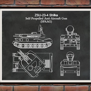ZSU-23-4 SPAAG Military Tank Drawing, Anti-Aircraft Tank Blueprint, Military Wall Art, Military Tank Art, Military Decor