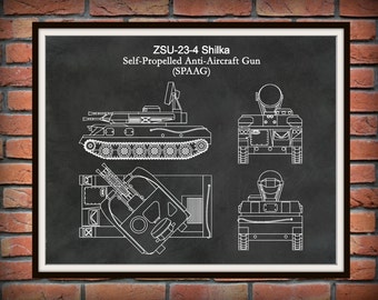 ZSU-23-4 SPAAG Military Tank Drawing, Anti-Aircraft Tank Blueprint, Military Wall Art, Military Tank Art, Military Decor