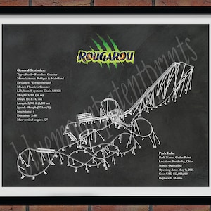 Rougarou Roller Coaster Drawing, Cedar Point Roller Coaster, Rougarou Roller Coaster Blueprint, Rougarou Floorless Coaster Art Print
