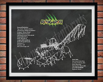 Rougarou Roller Coaster Drawing, Cedar Point Roller Coaster, Rougarou Roller Coaster Blueprint, Rougarou Floorless Coaster Art Print