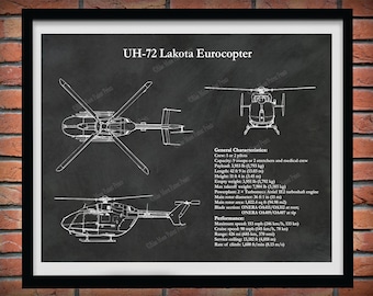 UH-72 Lakota Eurocopter Print, UH-72a Lakota Helicopter Blueprint, Helicopter Pilot Gift, Helicopter Decor, Medical Helicopter Drawing