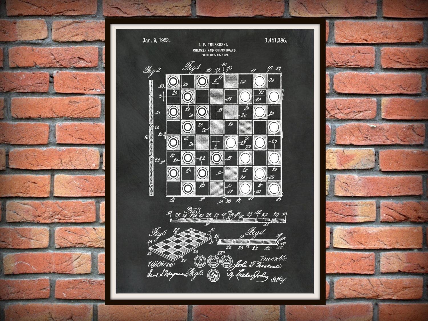 1923 Checker Board Patent Print - Chess board Poster - Checkers Game Drawing  - Game Room Decor - Parlor Game - Checker board Drawing