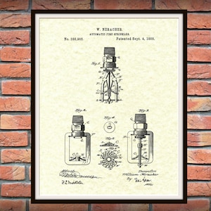 1888 Fire Sprinkler Patent Print, Fire Sprinkler Poster, Firehouse Décor, Firefighter Gift Idea, Fire Department Wall Art,