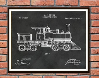 1891 Locomotive Engine Patent Print - Train Patent Print - Train Poster - Boys Room Decor - 1891 Train Blueprint - Train Collector Gift