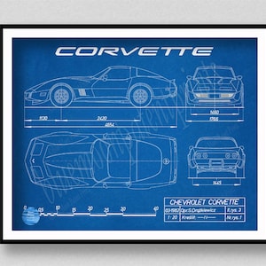 Dessin Corvette C3, Poster Chevy Corvette C3, Plan Chevrolet Corvette C3, Voiture de sport, Décoration voiture de course, Décoration Corvette, Décoration de chambre de garçons