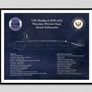 USS Haddock SSN-621 Drawing, Permit Class Submarine Blueprint, USS Haddock SSN621 Poster, Thresher/Permit Class Submarine Art Print