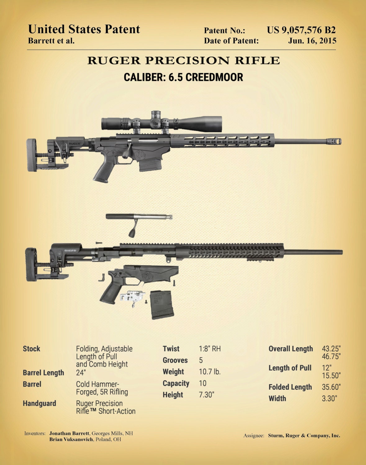 2015 Ruger Sniper Rifle Patent Creedmore 6.5 Precision Rifle Art