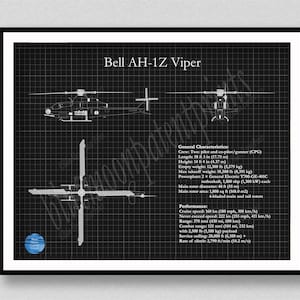 Bell AH-1Z Viper Print, Ah-1z Blueprint, AH-1z Viper Zulu Poster, AH-1z Attack Helicopter Drawing, Military Pilot Gift