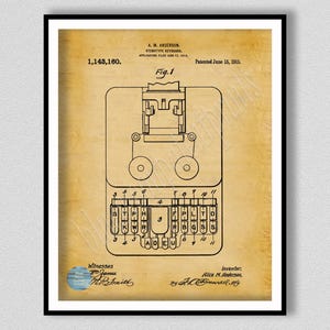 1915 Stenographic Machine Patent Print, Court Reporter Wall Art, Stenographer Gift Idea, Stenography Keyboard Art Print, Shorthand
