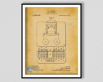 1915 Stenographic Machine Patent Print, Court Reporter Wall Art, Stenographer Gift Idea, Stenography Keyboard Art Print, Shorthand
