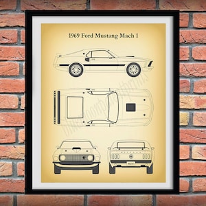 1969 Ford Mustang Mach 1 Poster, Mustang Mach 1 Drawing - Mustang Lover Gift Idea -1969 Ford Mustang Mach 1 Print, Mustang Muscle Car