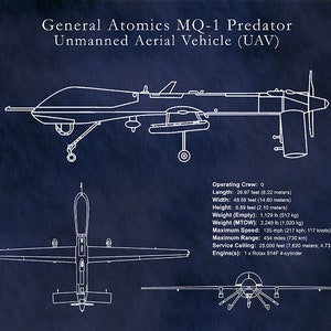 MQ-1 Predator UAV Drone Spy Plane Drawing Reconnaissance Aircraft Art Print Poster CIA Spy Plane Illustration Hellfire Missiles image 6