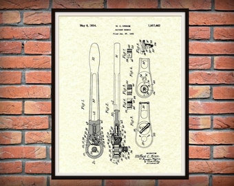 Patent 1934 Ratchet Wrench -  Socket Wrench Patent Print - Ratchet Wrench Poster - Mechanic Art - Gift for Him - Auto Repair Shop Decor