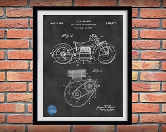 1943 Indian Motorcycle Patent Print, Indian Motorcycle Poster, Man Cave Décor, 1943 Indian Motorcycle Blueprint, Motorcycle Shop Sign