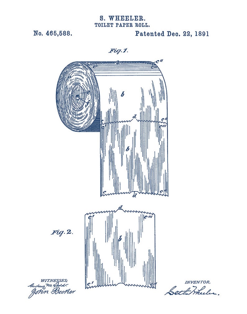 1891 Toilet Paper Roll Patent Print Bathroom Art Bathroom - Etsy