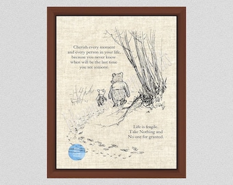 Cherish every moment - Life is Fragile Art Print, Winnie the Pooh Print, Inspirational Quote, Nursery Wall Decor